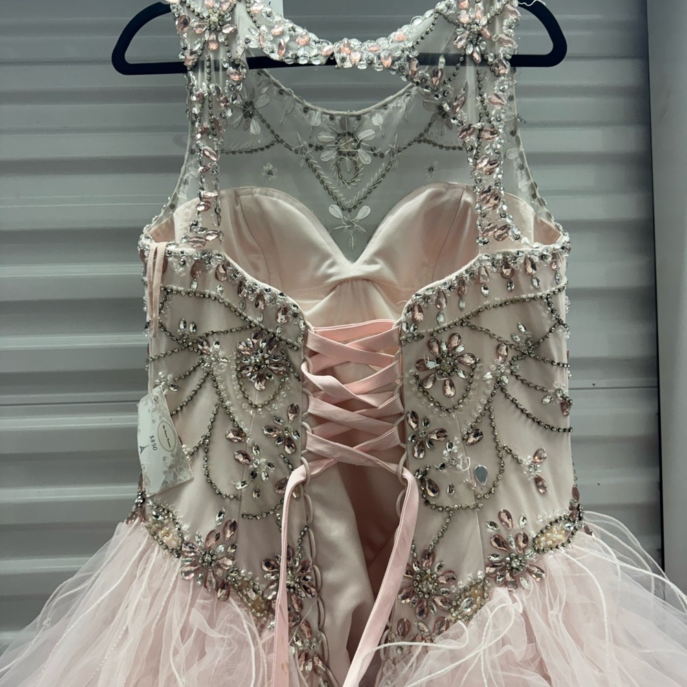 Blush Pink Ball Gown Quinceañera Prom Dress Rhinestone Corset Ruffle Tulle L/XL - Picture 12 of 14